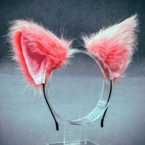 Cat Ear Fluffy Pink Headband Adult Size